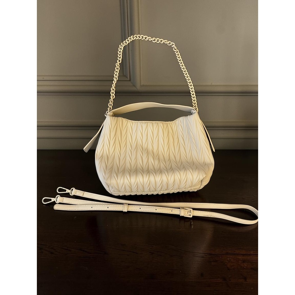 Madison West Off- White & Tan Shoulder Bag with Adjustable Strap and Chain.